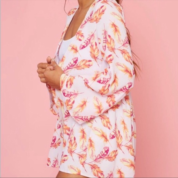 Pink Boho Feather Kimono Cardigan - Picture 4 of 8